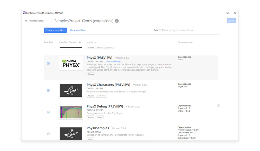 Image of Amazon Lumberyard’s Project Configurator from v1.28