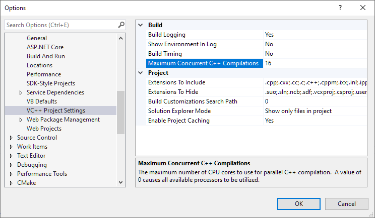 VC++ Project Settings