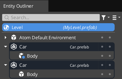 Level in Prefab Edit Mode with Override Edit in Entity Outliner.