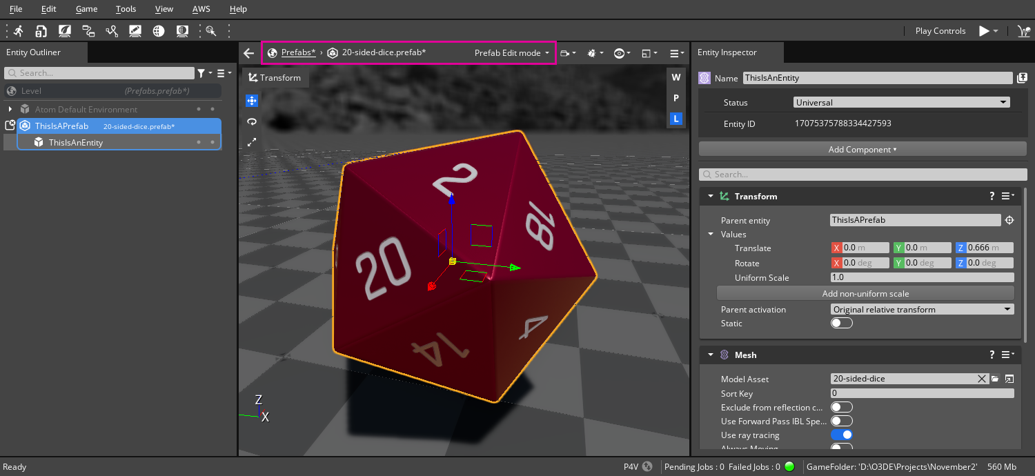 A prefab opened for editing in Prefab Edit Mode