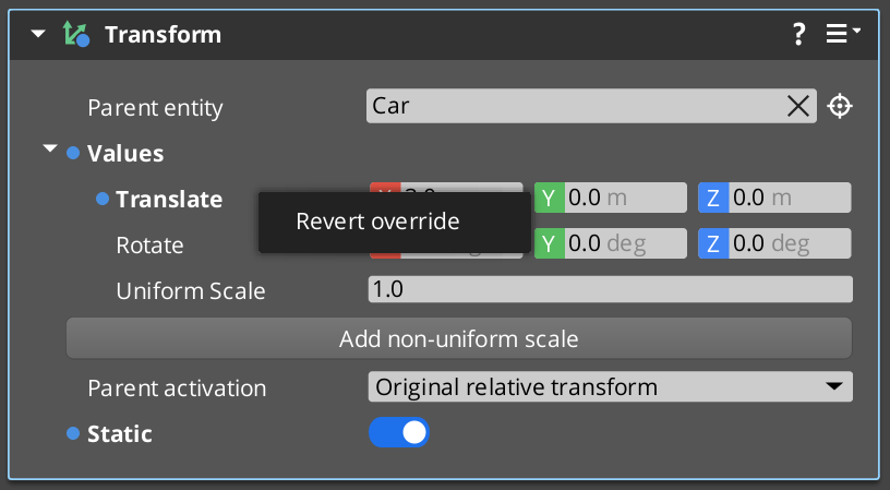 Reverting a component property override.