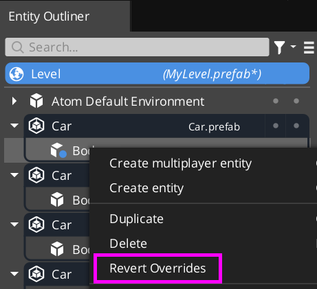 Reverting overrides on an entity.