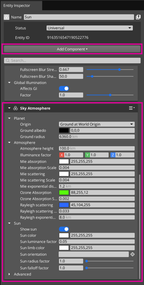 Add the Sky Atmosphere component.