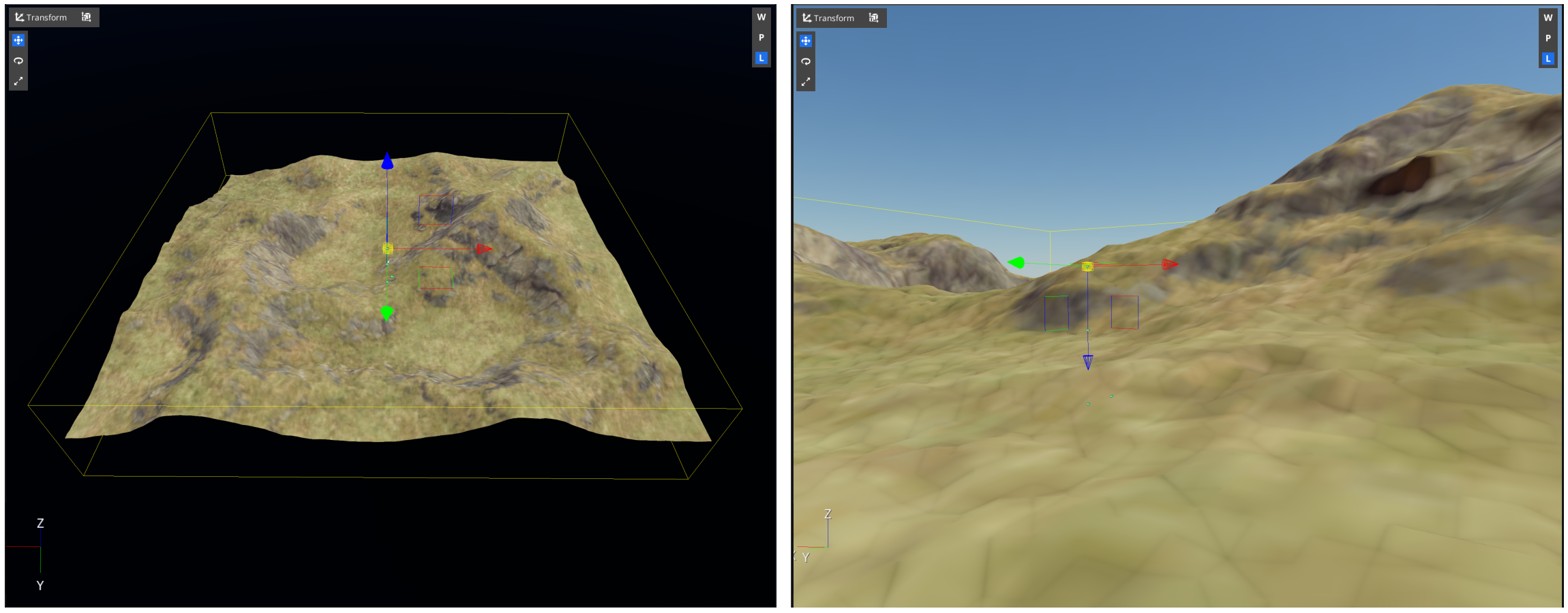 Illustrations of the macro material applied to a terrain.