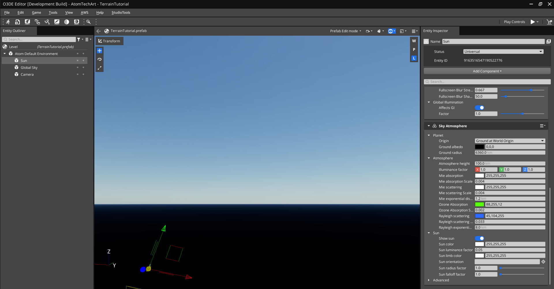 Illustration of the new empty level with the sky component configured.