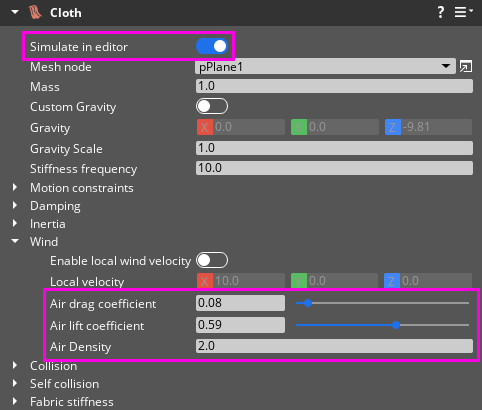 Simulating cloth in editor.