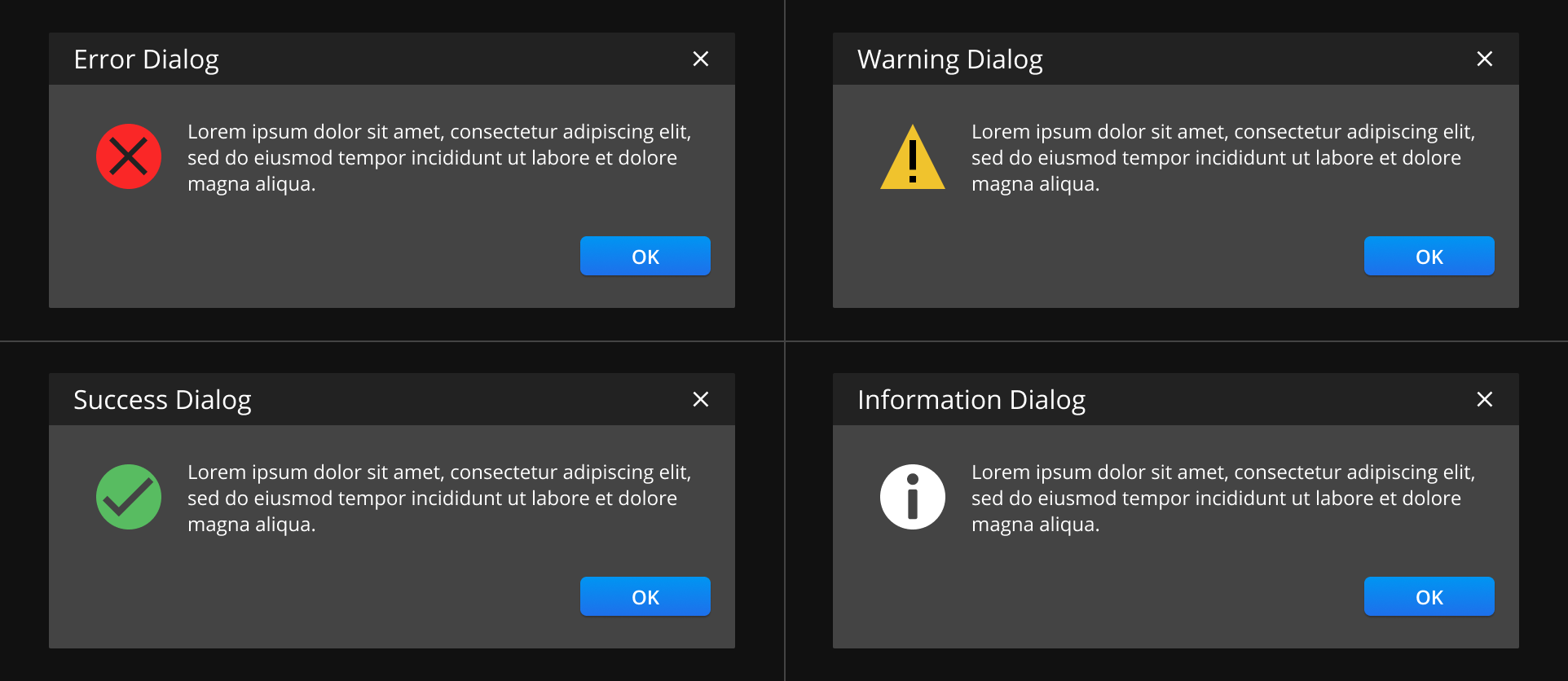 O3DE dialogs with one action, primary