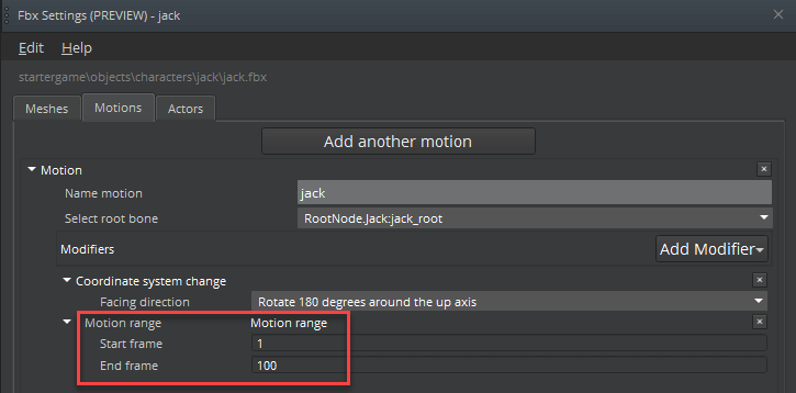 Specify the motion range keyframe for your actor’s motion in the O3DE Animation Editor