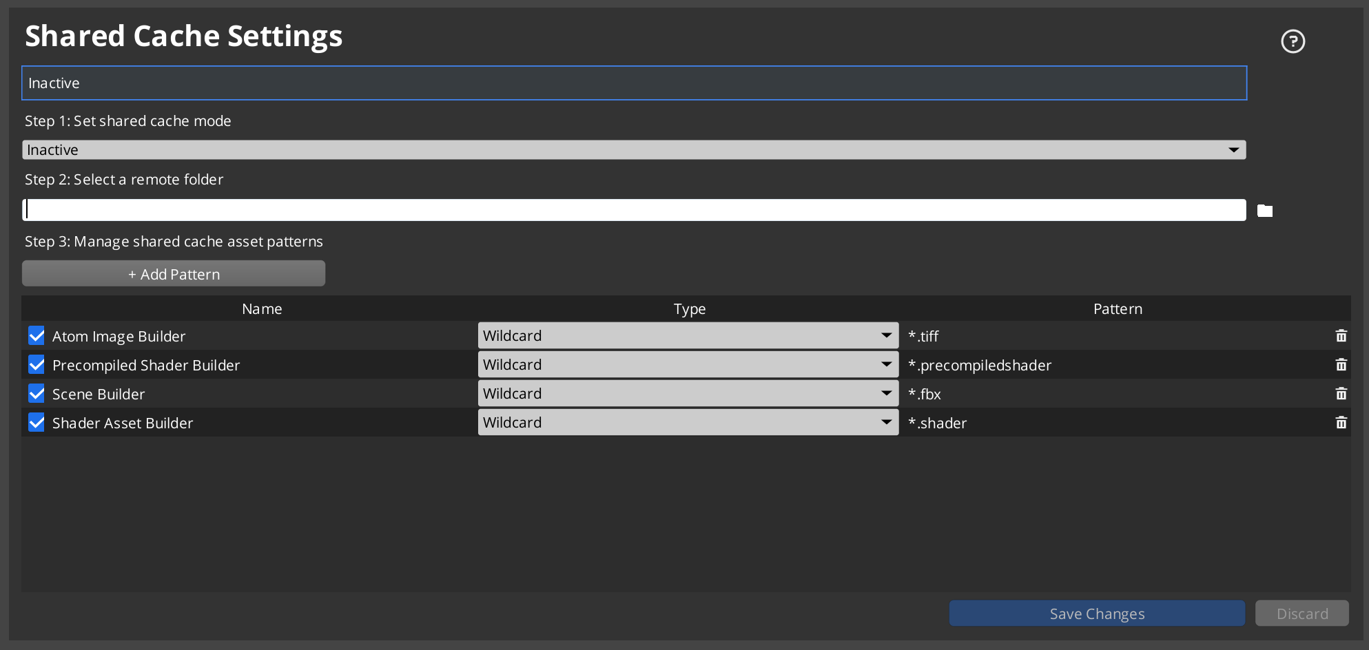 Asset Processor UI shared cache tab