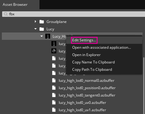 Open Scene Settings from a selected 3D scene source asset in Asset Browser.