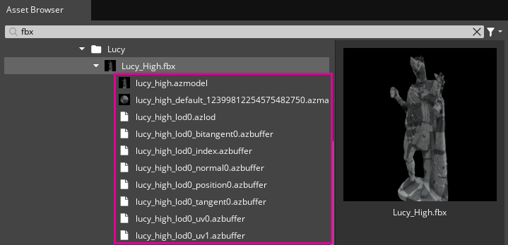An expanded list of product assets in Asset Browser.