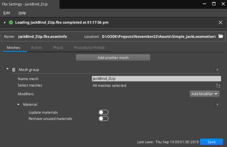 The Scene Settings user interface.